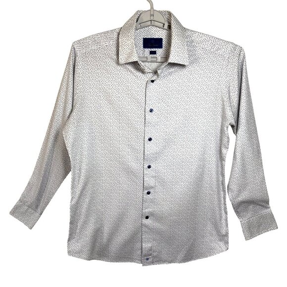 David Donahue Mens Slim Dress Shirt 17 X 34/35‎ White Purple Blue Long Sleeve - Picture 1 of 12